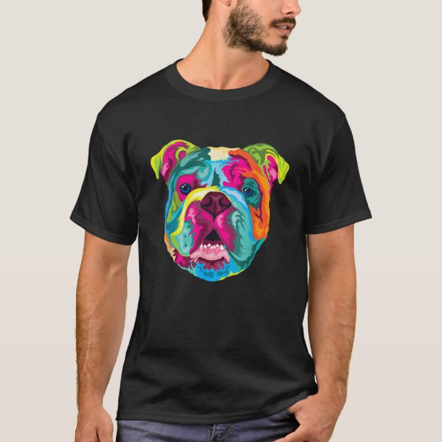 Pop Art English Bulldog Pet Paw Gift Men Women Dog T-Shirt (Front)