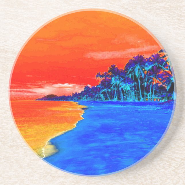 Pop Art Exotic Beach Palm Trees Coaster (Front)