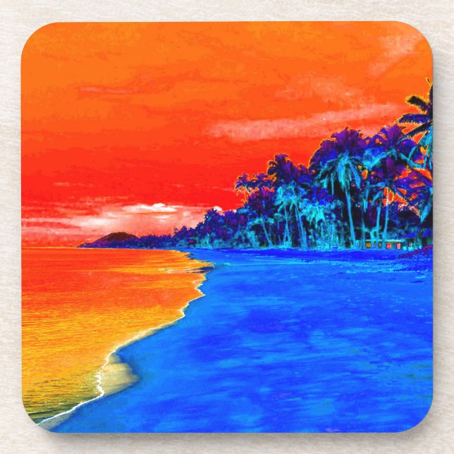 Pop Art Exotic Beach Palm Trees Coaster (Front)