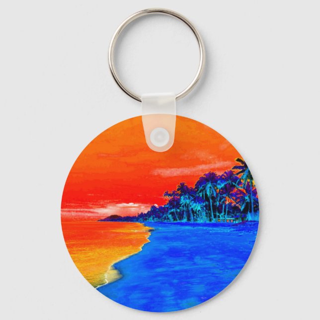Pop Art Exotic Beach Palm Trees Key Ring (Front)