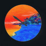 Pop Art Exotic Beach Palm Trees Round Clock<br><div class="desc">Retro Exotic Travel Places Photography - Vintage Palm Tree & the Beach Photo Artwork</div>