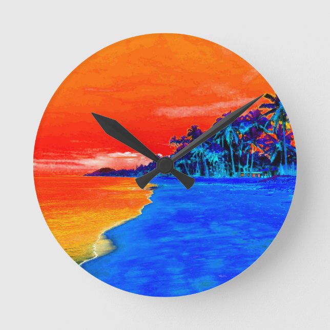 Pop Art Exotic Beach Palm Trees Round Clock (Front)