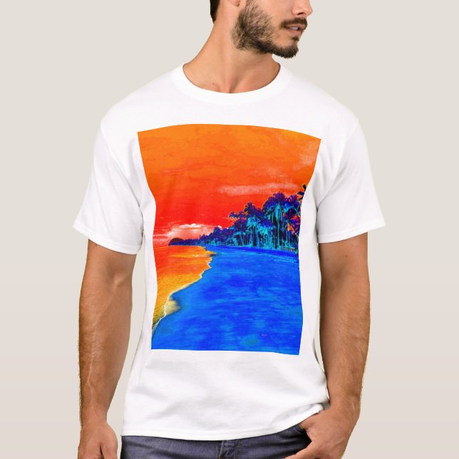 Pop Art Exotic Beach Palm Trees T-Shirt (Front)