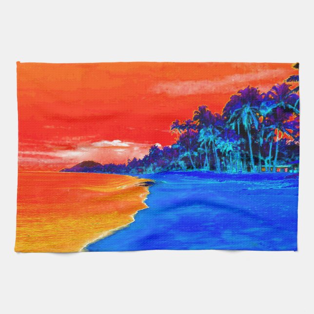 Pop Art Exotic Beach Palm Trees Tea Towel (Horizontal)