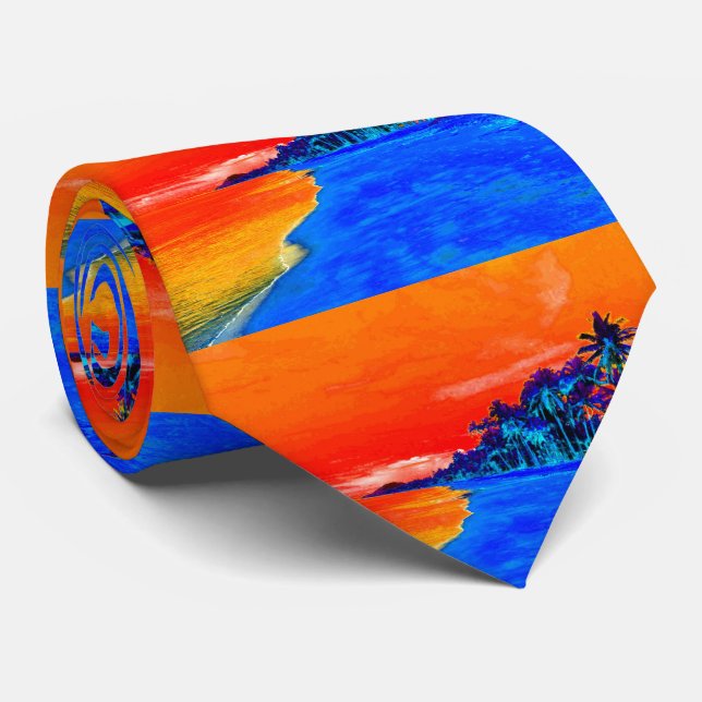 Pop Art Exotic Beach Palm Trees Tie (Rolled)