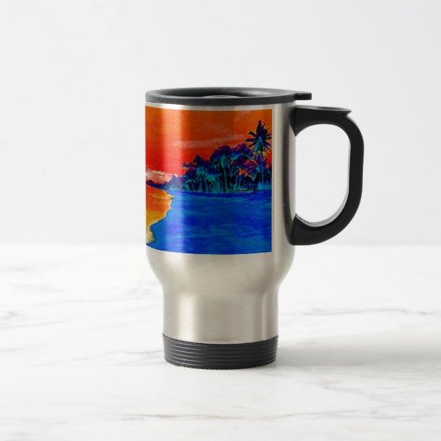 Pop Art Exotic Beach Palm Trees Travel Mug (Right)
