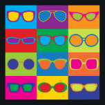 Pop Art Eyeglasses Poster<br><div class="desc">Pop-Art styled illustration of popular eyeglass frame styles in a colorful checkerboard.</div>