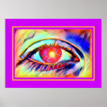 Pop Art Eyes like a Flame Bold Psychedelic Poster<br><div class="desc">This is a cool pop art design featuring a psychedelic eye that is burning with vivid colors and seems like there is a flame in the pupil with an orange frame and a purple background.</div>