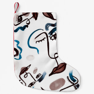 Pop art faces: abstract watercolor. small christmas stocking