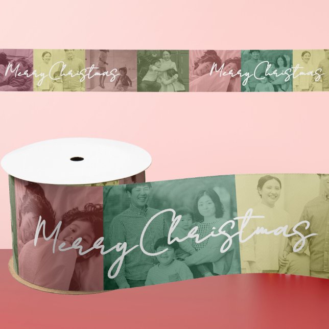 Pop Art Family Christmas Photo Collage Ribbon Satin Ribbon (Creator Uploaded)