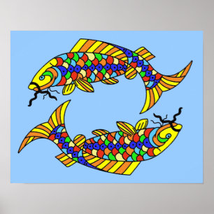Pop Art Fancy Pisces Fish on Light Blue Poster