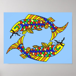Pop Art Fancy Pisces Fish on Light Blue Poster