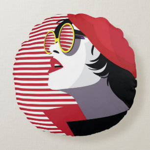 Pop Art Fashion Woman Vintage Round Cushion