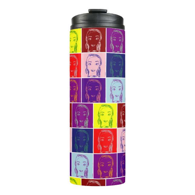 pop art female face cartoon thermal tumbler (Front)