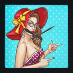 Pop Art Female Square Wall Clock<br><div class="desc">Pinup Girl with Big Hat</div>