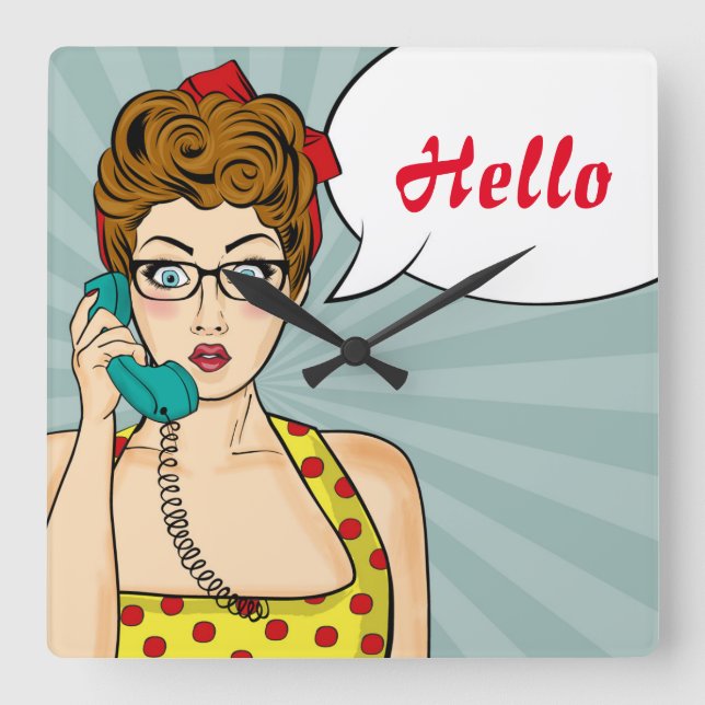 Pop Art Female Square Wall Clock (Front)