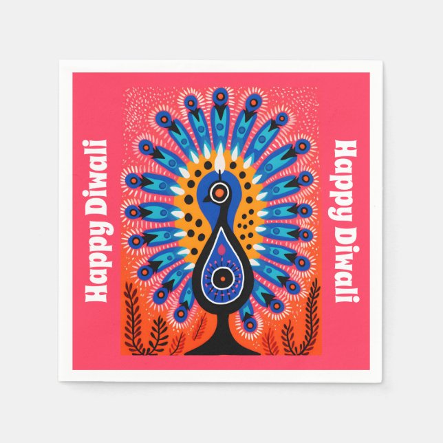 🦚 Pop Art Festival of Lights: Diwali Peacock Napkin (Front)