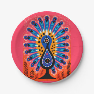 🦚 Pop Art Festival of Lights: Diwali Peacock Paper Plate