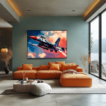 Pop Art Fighter Jet - Soaring Aviation Art Poster<br><div class="desc">This dynamic pop art scene features a powerful fighter jet soaring through a colourful sky, capturing the thrill and might of aviation. Perfect for aviation enthusiasts and those inspired by flight, this artwork makes a bold statement in any room. Customise the tail number, add personalised nose art, or include a...</div>
