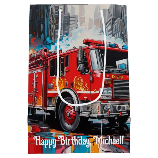  Pop Art Fire Truck in City Medium Gift Bag (Back)