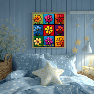 Pop Art Flower Grid Colourful Wall Art