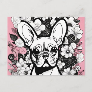 Pop Art Flowers and French Bulldog Postcard