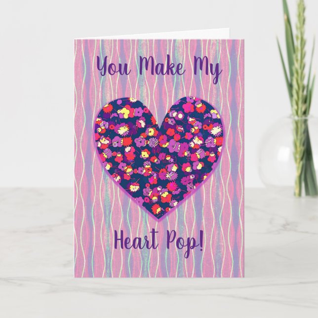 Pop Art Flowers Heart Love Valentines Card (Front)