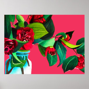 Pop Art flowers original watercolor red flowers Poster