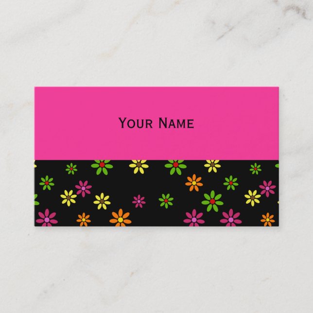 Pop Art Flowers seamless pattern + your ideas Business Card (Front)
