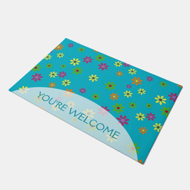 Pop Art Flowers seamless pattern + your ideas Doormat (Angled)