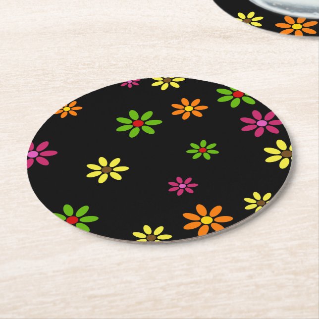 Pop Art Flowers seamless pattern + your ideas Round Paper Coaster (Angled)