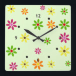 Pop Art Flowers seamless pattern your ideas Square Wall Clock<br><div class="desc">pop art by EDDA Fröhlich / EDDArt | flower power blooms pattern | for 60s / 70s - Flower Power Lovers - Make Love Not War | You miss other colours or products with this design? Feel free to contact me: contact@eddart.de or have a look here: www.zazzle.de/eddartiful* and here: www.zazzle.com/eddartshop*...</div>