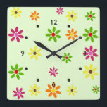 Pop Art Flowers seamless pattern   your ideas Square Wall Clock<br><div class="desc">pop art by EDDA Fröhlich / EDDArt | flower power blooms pattern | for 60s / 70s - Flower Power Lovers - Make Love Not War | You miss other colours or products with this design? Feel free to contact me: contact@eddart.de or have a look here: www.zazzle.de/eddartiful* and here: www.zazzle.com/eddartshop*...</div>