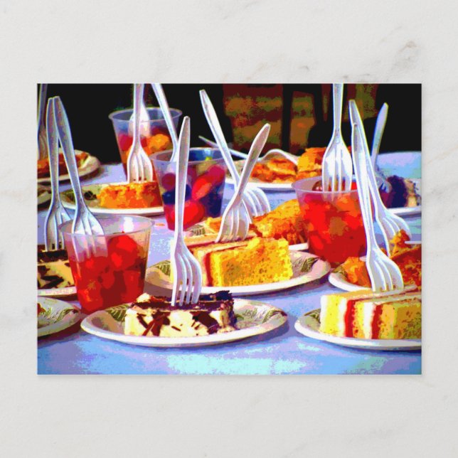 Pop Art Food Desserts Cake Forks Colourful Postcard (Front)