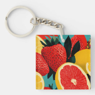 Pop Art Fruit Collage Illustration Key Ring