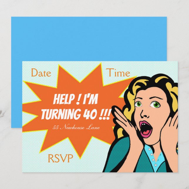 Pop Art funny 40th birthday Party Invitation (Front/Back)