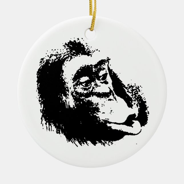Pop Art Funny Chimpanzee Ceramic Tree Decoration (Front)