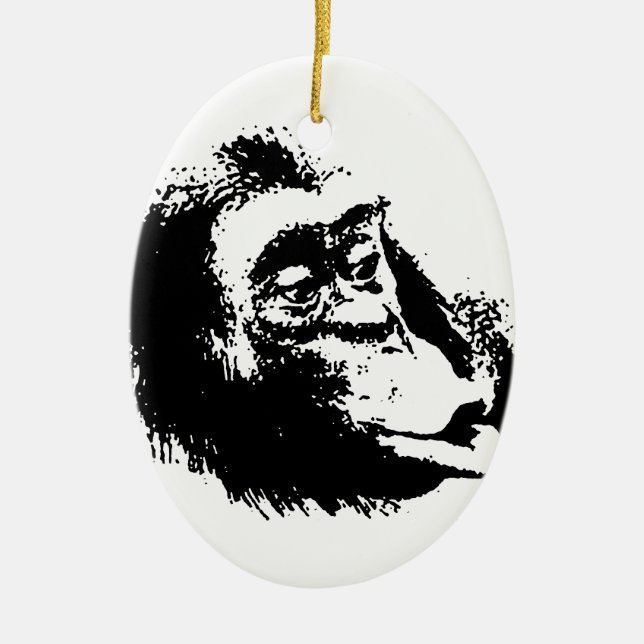 Pop Art Funny Chimpanzee Ceramic Tree Decoration (Front)