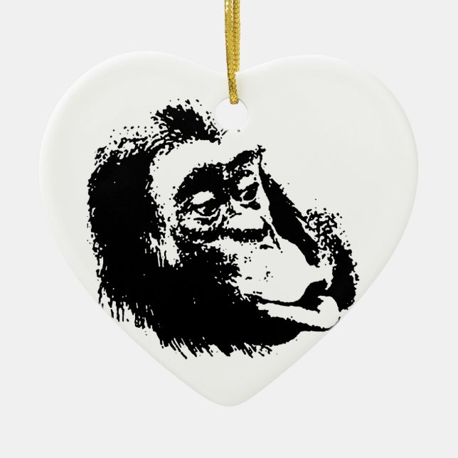 Pop Art Funny Chimpanzee Ceramic Tree Decoration (Front)