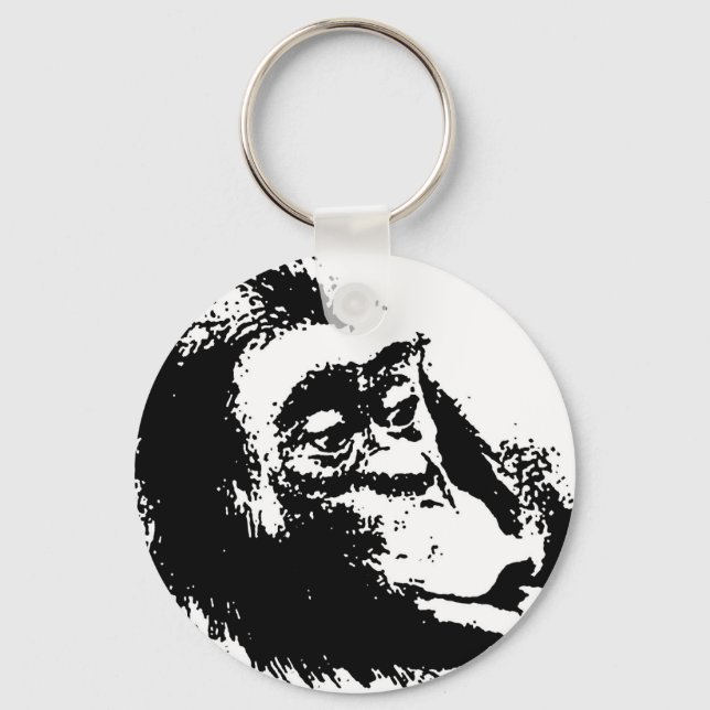Pop Art Funny Chimpanzee Key Ring (Front)