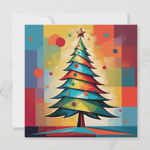 Pop Art Geometric Christmas Tree on Squares Holiday Card