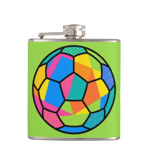 Pop Art Geometric Soccer Ball Art Hip Flask