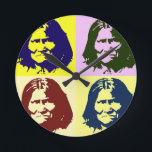 Pop Art Geronimo Round Clock<br><div class="desc">Pop Art Style Iconic Historical People Images - Freedom Warrior Indian Tribe Chief Geronimo Art</div>