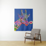 Pop Art Giraffe Tapestry<br><div class="desc">Add a little joy to your room with this colourful pop art Giraffe with a sunflower in its mouth against a blue background.</div>