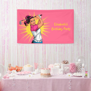 Pop Art Girl Golfer Birthday Party Banner