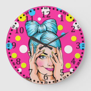 Pop art girl large clock