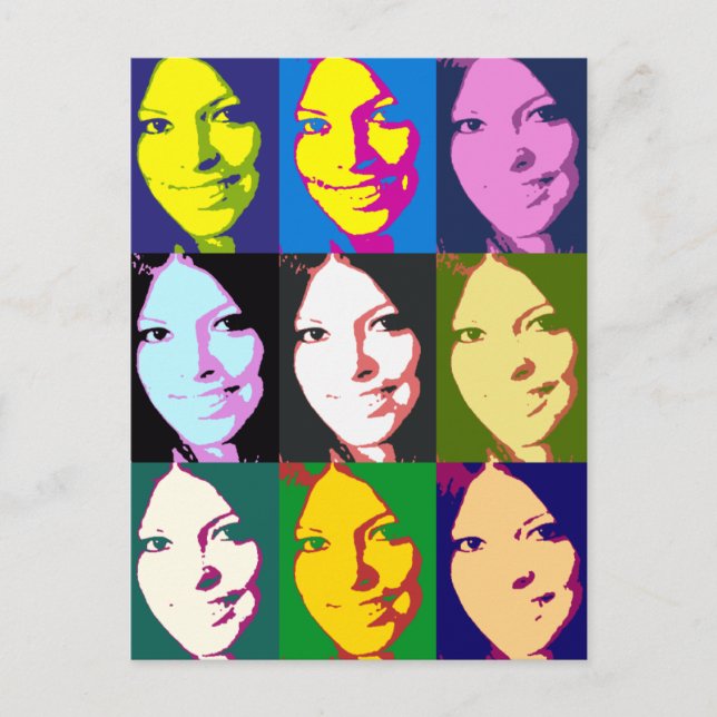 Pop Art Girl Portrait Profile Coloured Pattern Postcard (Front)