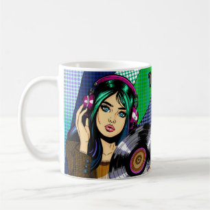 Pop Art Girl with Record Personalized Coffee Mug