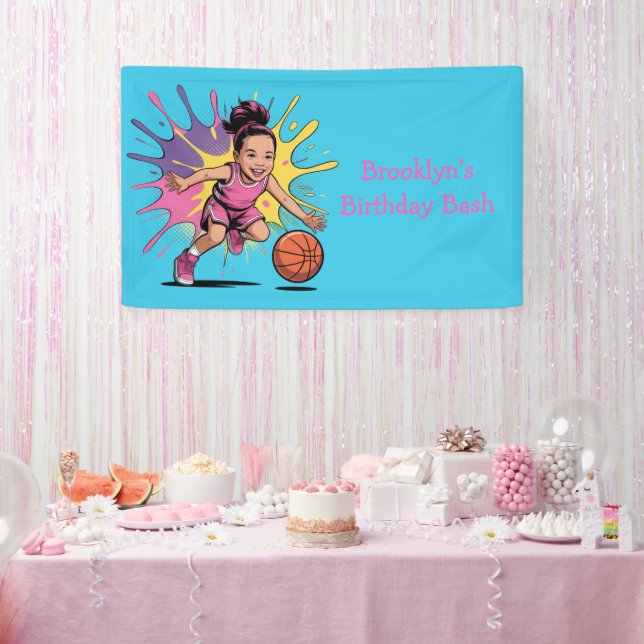 Pop Art Girls Basketball Birthday Bash Banner (Party)