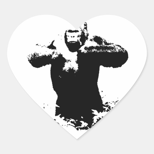 Pop Art Gorilla Beating Chest Heart Sticker (Front)